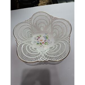 Bone China Lace Bowl Floral Hand Painted Made in Romania Signed‎ Ramex